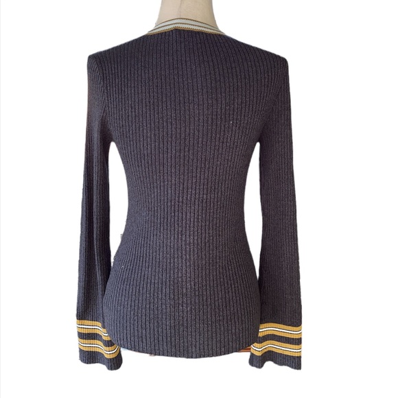 Leo & Sage Gray Yellow Ribbed Long Sleeve Top - S - Picture 6 of 11